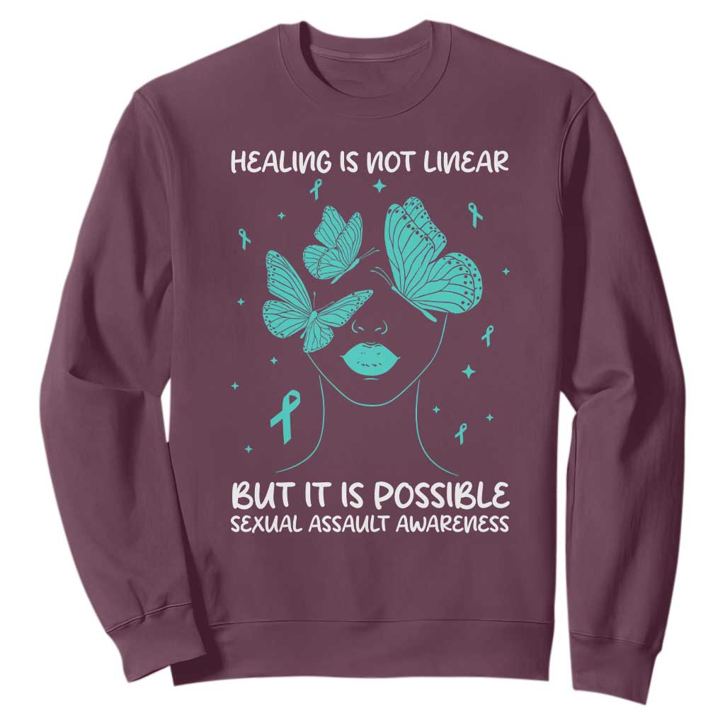 Sexual Assault Awareness Sweatshirt Healing Is Not Linear But It Is Possible TS14 Maroon Print Your Wear
