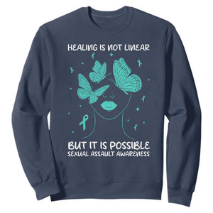 Sexual Assault Awareness Sweatshirt Healing Is Not Linear But It Is Possible TS14 Navy Print Your Wear