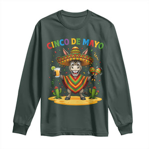 Cinco de Mayo Donkey Mexican Fiesta Long Sleeve Shirt TS14 Dark Forest Green Print Your Wear