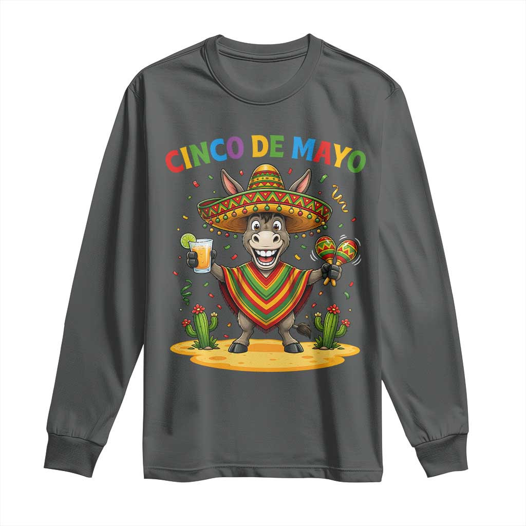 Cinco de Mayo Donkey Mexican Fiesta Long Sleeve Shirt TS14 Dark Heather Print Your Wear
