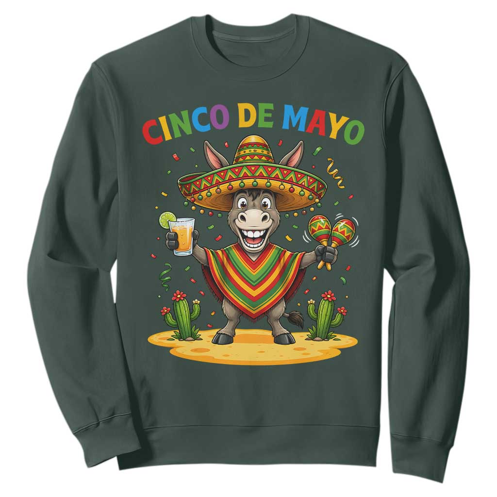 Cinco de Mayo Donkey Mexican Fiesta Sweatshirt TS14 Dark Forest Green Print Your Wear