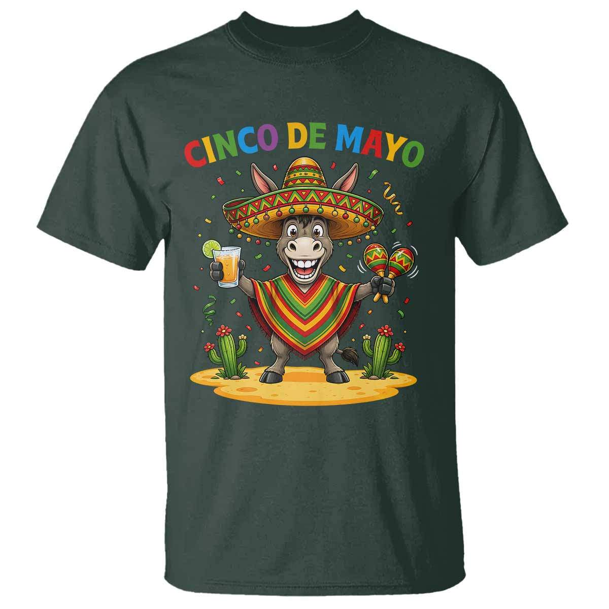 Cinco de Mayo Donkey Mexican Fiesta T Shirt TS14 Dark Forest Green Print Your Wear