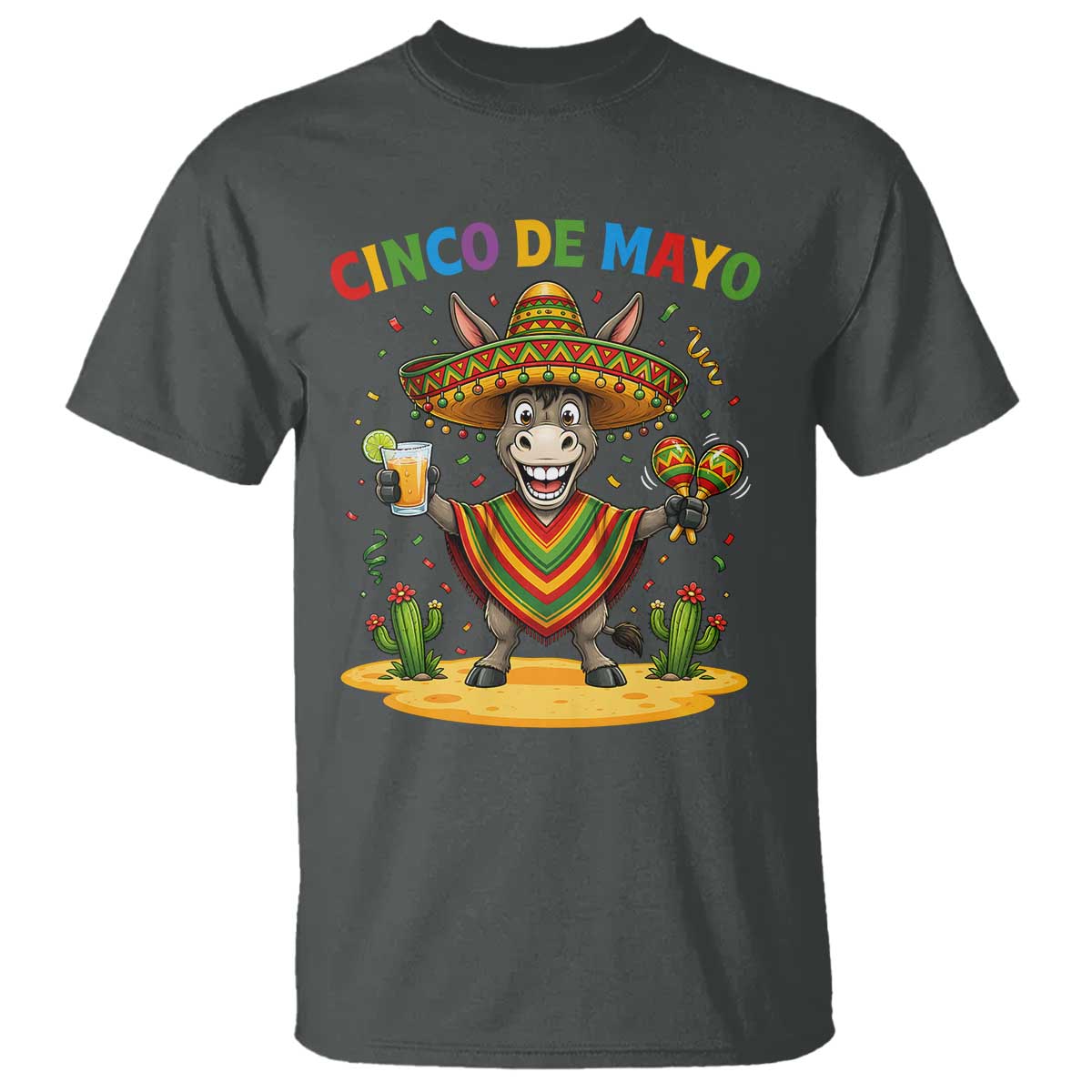 Cinco de Mayo Donkey Mexican Fiesta T Shirt TS14 Dark Heather Print Your Wear