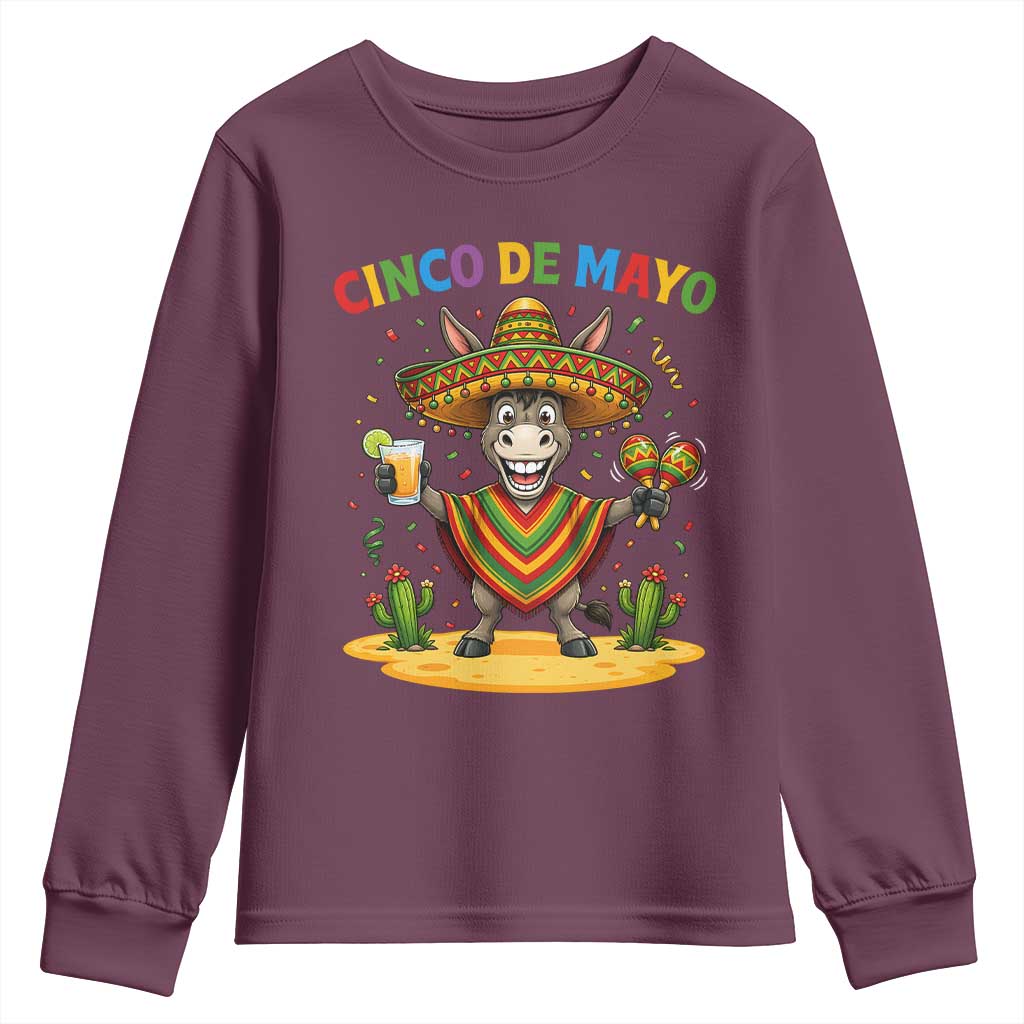 Cinco de Mayo Donkey Mexican Fiesta Youth Sweatshirt TS14 Maroon Print Your Wear