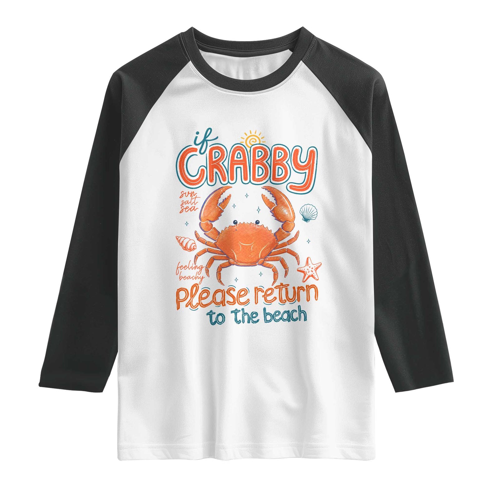If Crabby Please Return To The Beach Raglan Shirt Funny Crab Summer Vacatiion TS14 White Black Print Your Wear