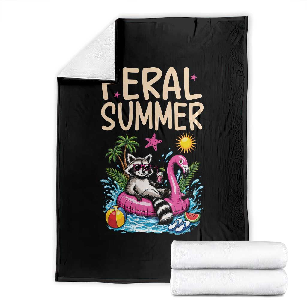 Funny Beach Raccoon Throw Blanket Feral Summer Vacation Gift TS14 Black Print Your Wear