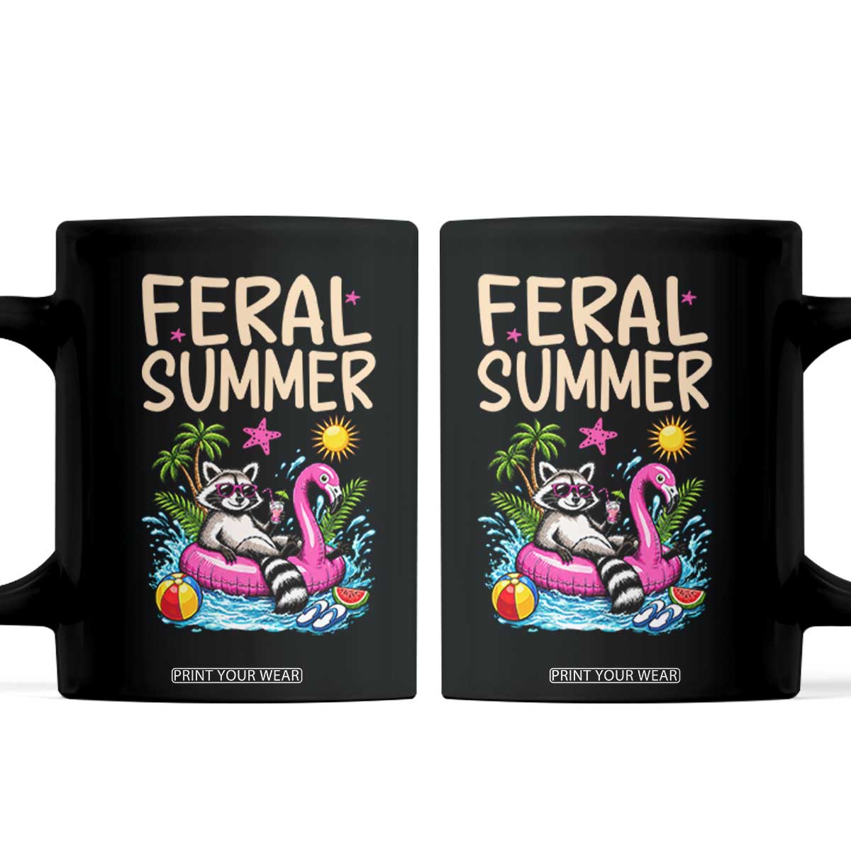 Funny Beach Raccoon Coffee Mug Feral Summer Vacation Gift TS14 Black Print Your Wear
