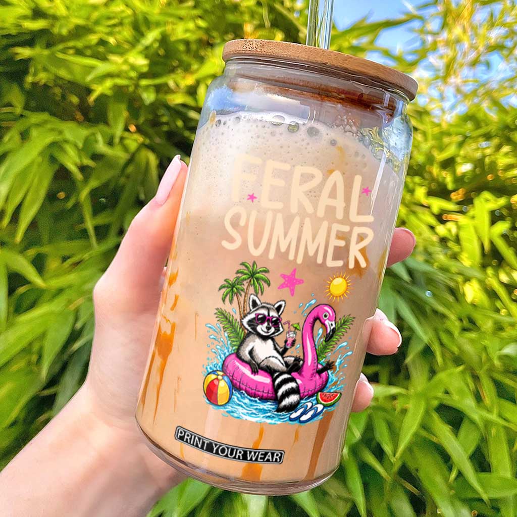 Funny Beach Raccoon Glass Can Feral Summer Vacation Gift TS14 Black Print Your Wear