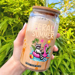 Funny Beach Raccoon Glass Can Feral Summer Vacation Gift TS14 Black Print Your Wear