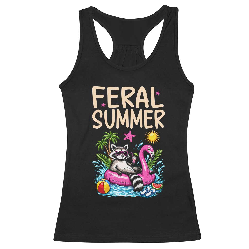 Funny Beach Raccoon Racerback Tank Top Feral Summer Vacation Gift TS14 Black Print Your Wear