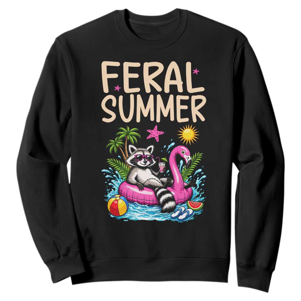 Funny Beach Raccoon Sweatshirt Feral Summer Vacation Gift TS14 Black Print Your Wear