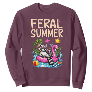 Funny Beach Raccoon Sweatshirt Feral Summer Vacation Gift TS14 Maroon Print Your Wear