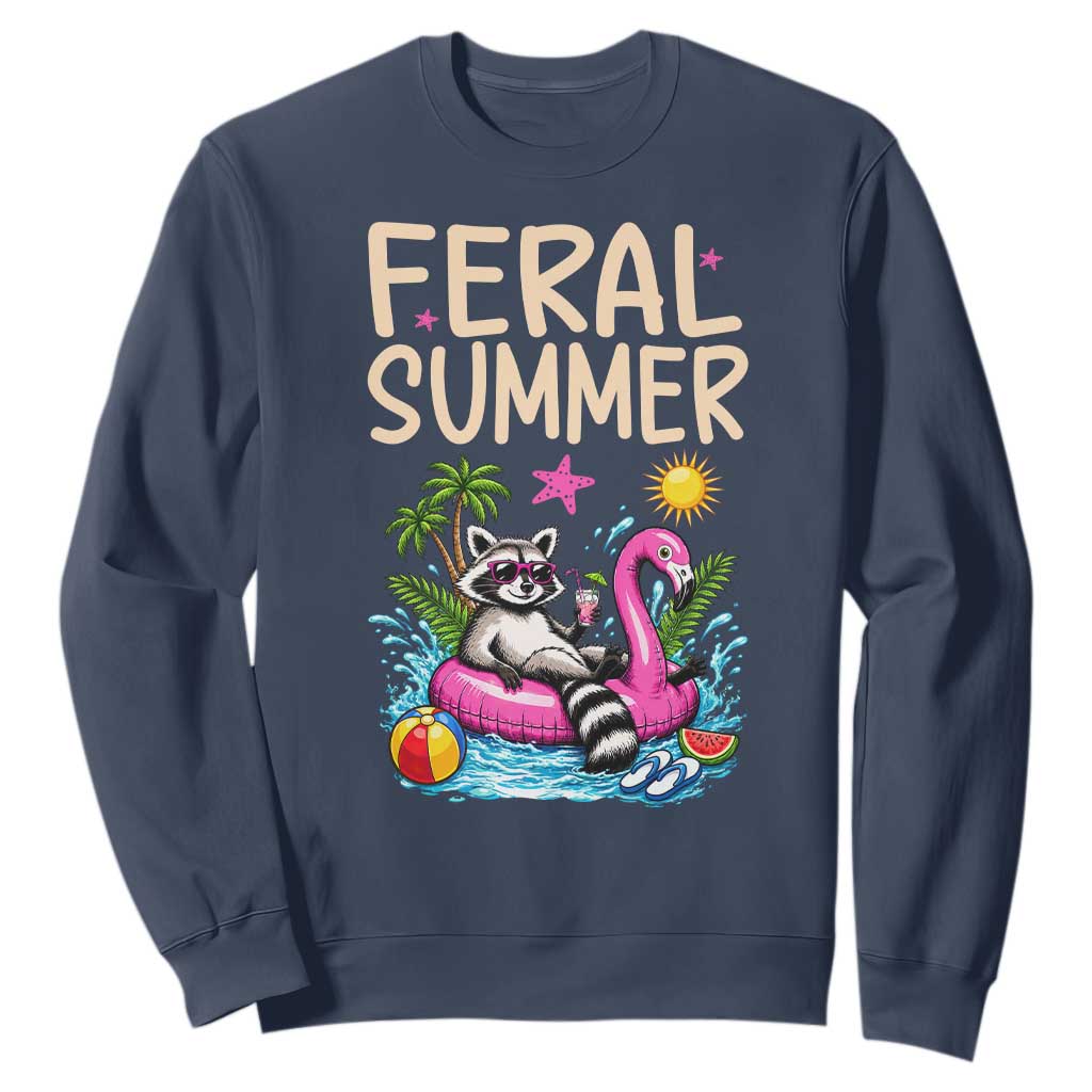Funny Beach Raccoon Sweatshirt Feral Summer Vacation Gift TS14 Navy Print Your Wear