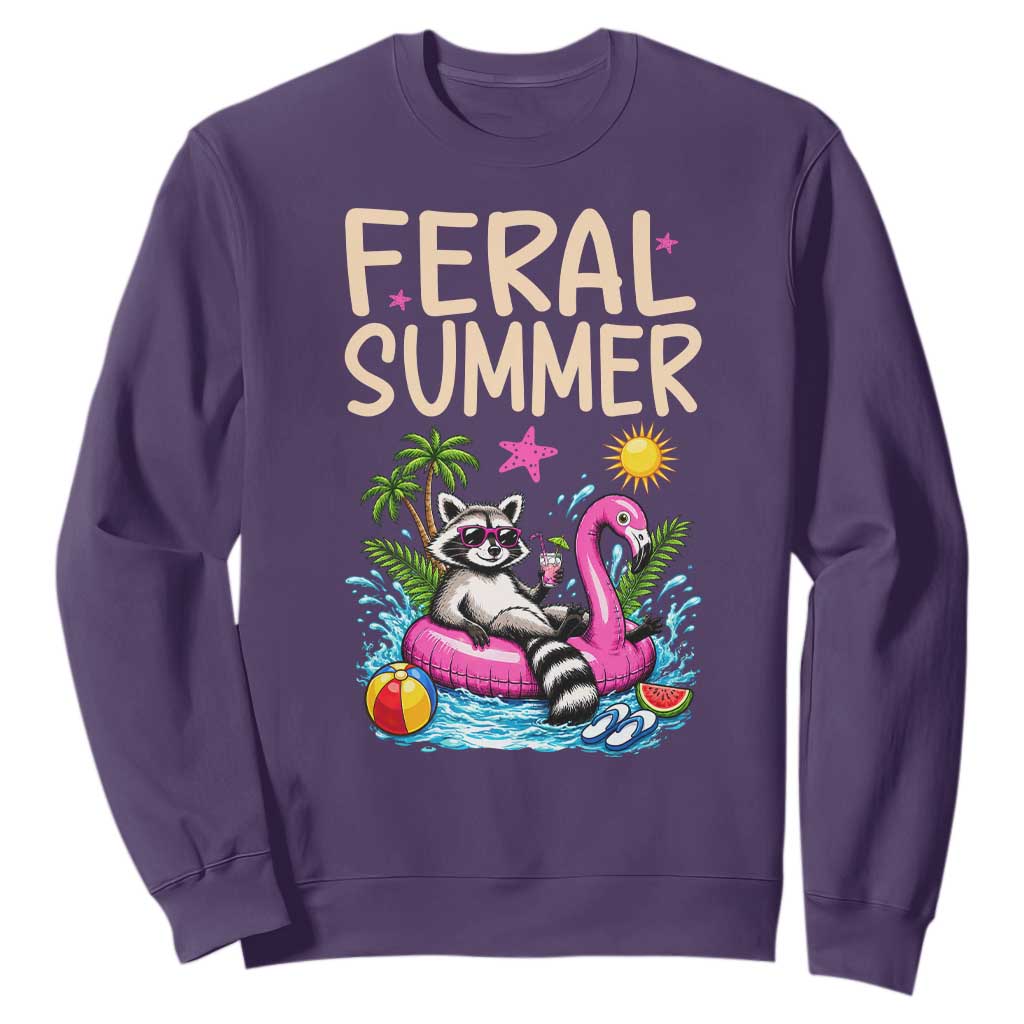 Funny Beach Raccoon Sweatshirt Feral Summer Vacation Gift TS14 Purple Print Your Wear
