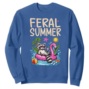 Funny Beach Raccoon Sweatshirt Feral Summer Vacation Gift TS14 Royal Blue Print Your Wear