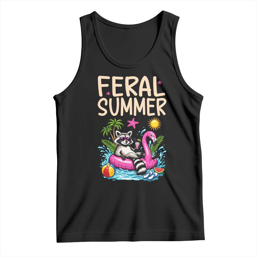 Funny Beach Raccoon Tank Top Feral Summer Vacation Gift TS14 Black Print Your Wear