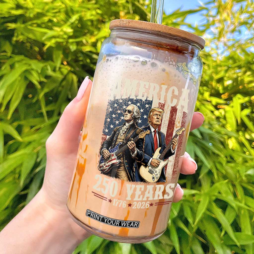 250 Years America Anniversary Glass Can Vintage President Playing Guitar 4th of July TS14 Black Print Your Wear