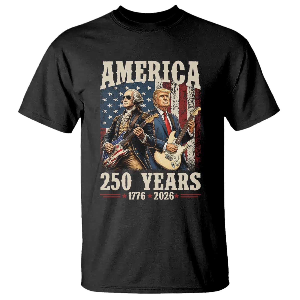 250 Years America Anniversary T Shirt Vintage President Playing Guitar 4th of July TS14 Black Print Your Wear