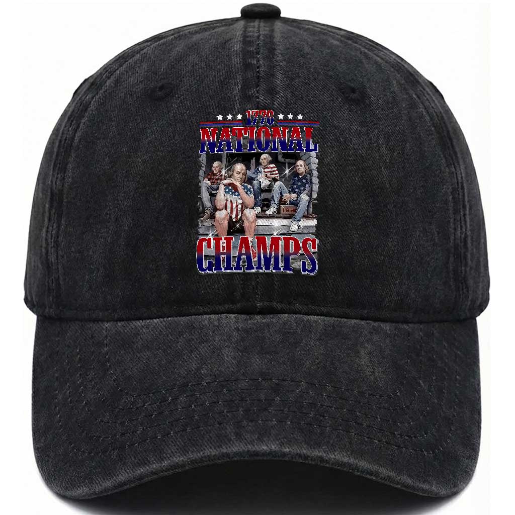 1776 National Champs Washed Cotton Baseball Cap Funny Founding Father USA 250th Anniversary TS14 Print Your Wear