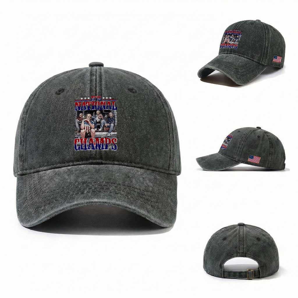 1776 National Champs Washed Cotton Baseball Cap Funny Founding Father USA 250th Anniversary TS14 Washed Cap Universal Fit Dark Green Print Your Wear