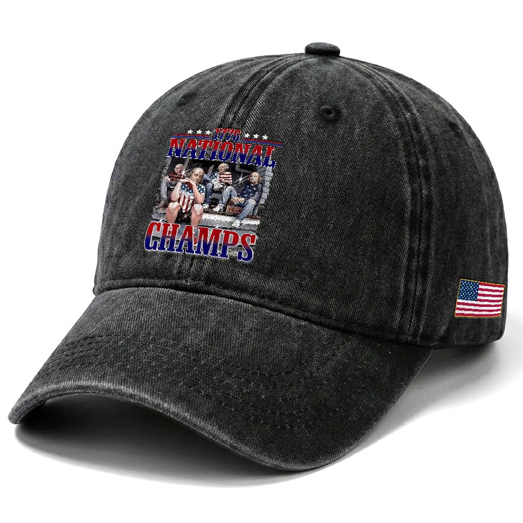 1776 National Champs Washed Cotton Baseball Cap Funny Founding Father USA 250th Anniversary TS14 Print Your Wear