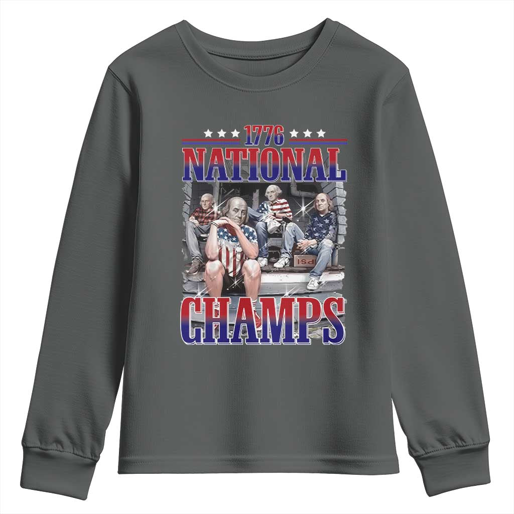 1776 National Champs Youth Sweatshirt Funny Founding Father USA 250th Anniversary TS14 Dark Heather Print Your Wear