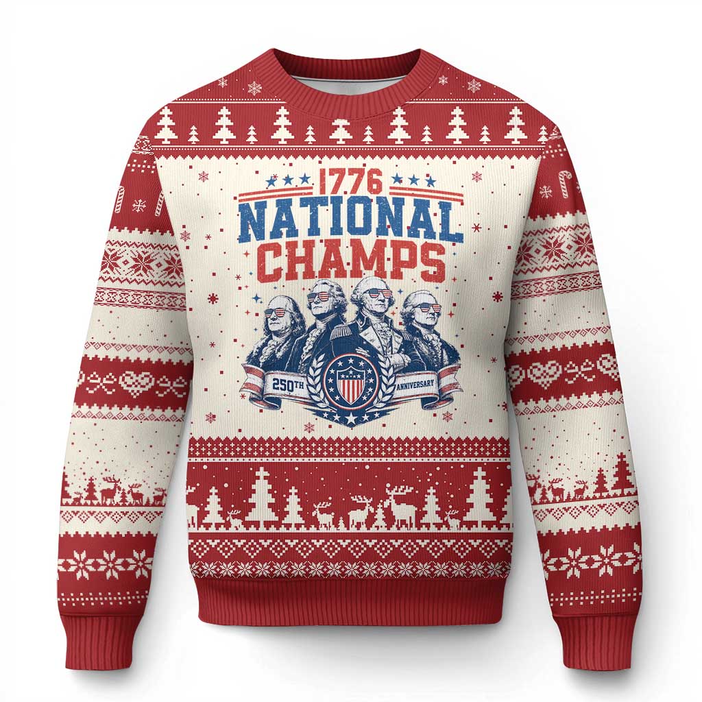 1776 National Champs Ugly Christmas Sweater Funny Founding Fathers Sunglasses Patriotic 4th of July TS14 Beige Red Print Your Wear