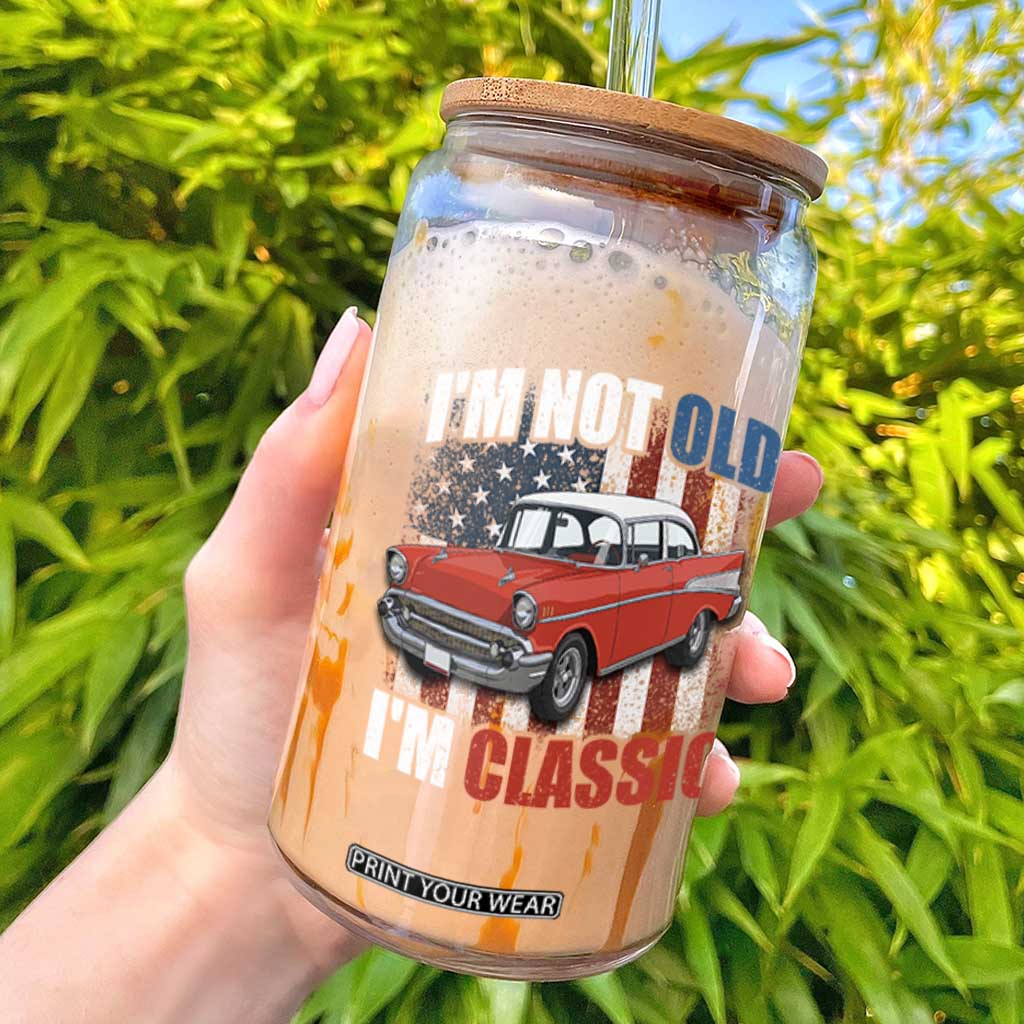 I'm Not Old I'm Classic Glass Can American Classic Collector Car US Flag TS14 Black Print Your Wear