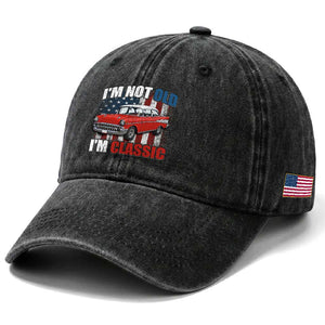 I'm Not Old I'm Classic Washed Cotton Baseball Cap American Classic Collector Car US Flag TS14 Print Your Wear