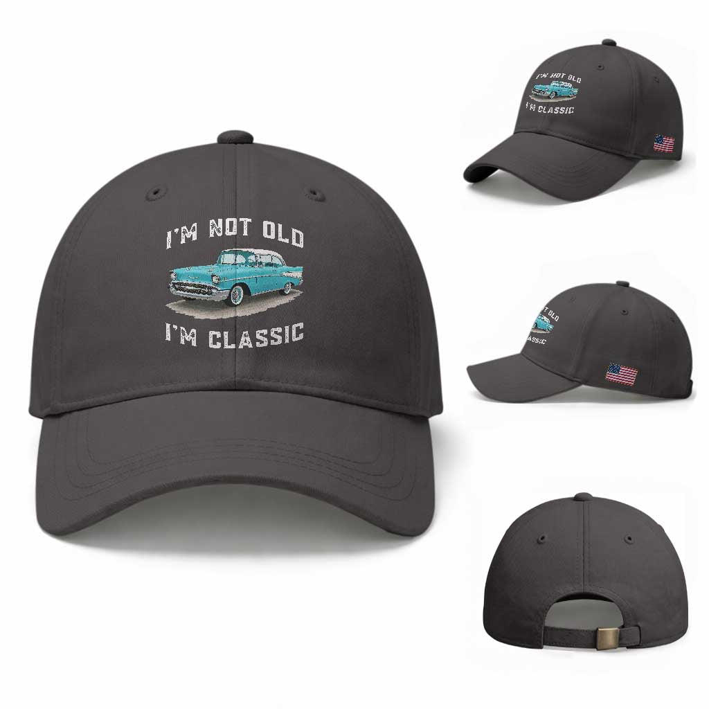 I'm Not Old I'm Classic Baseball Cap Vintage 1957 Turquoise Classic Car TS14 Baseball Cap Universal Fit Dark Gray Print Your Wear