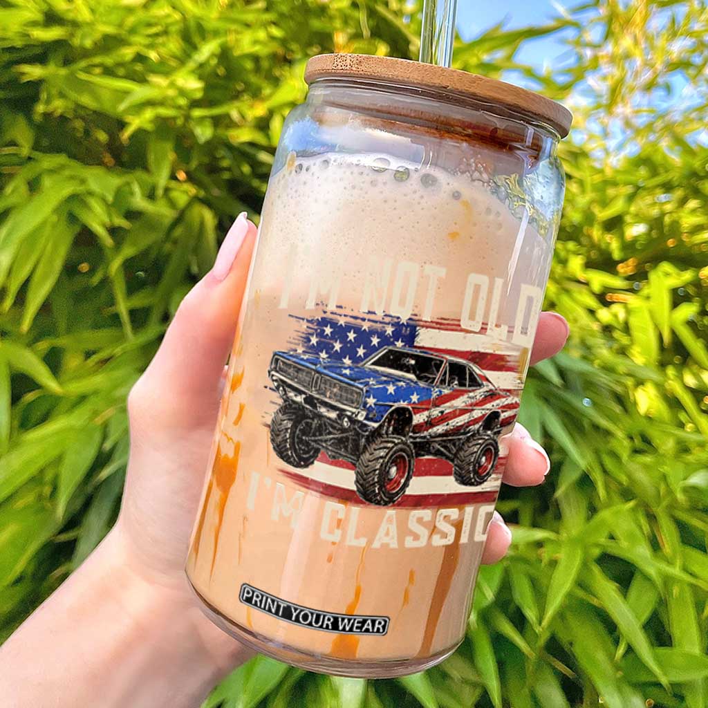 I'm Not Old I'm Classic Glass Can Vintage Car American Flag 4th of July TS14 Black Print Your Wear