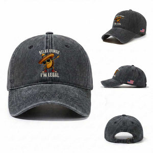 Relax Ringo I'm Legal Washed Cotton Baseball Cap Funny Mexican Taco Lover TS14 Washed Cap Universal Fit Dark Gray Print Your Wear