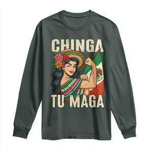Chinga Tu Maga Protest Long Sleeve Shirt Funny Mexican Women TS14 Dark Forest Green Print Your Wear