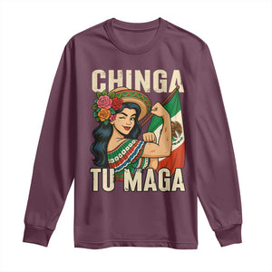 Chinga Tu Maga Protest Long Sleeve Shirt Funny Mexican Women TS14 Maroon Print Your Wear