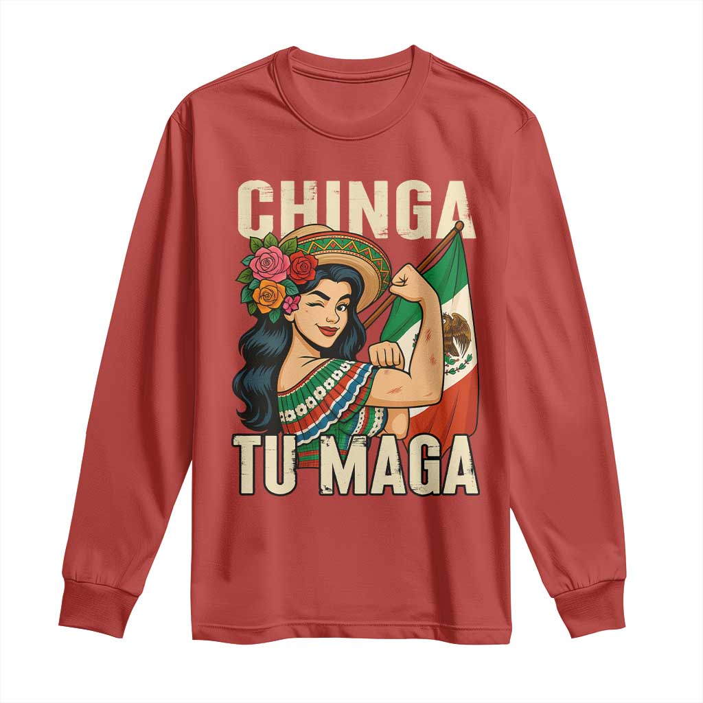 Chinga Tu Maga Protest Long Sleeve Shirt Funny Mexican Women TS14 Red Print Your Wear