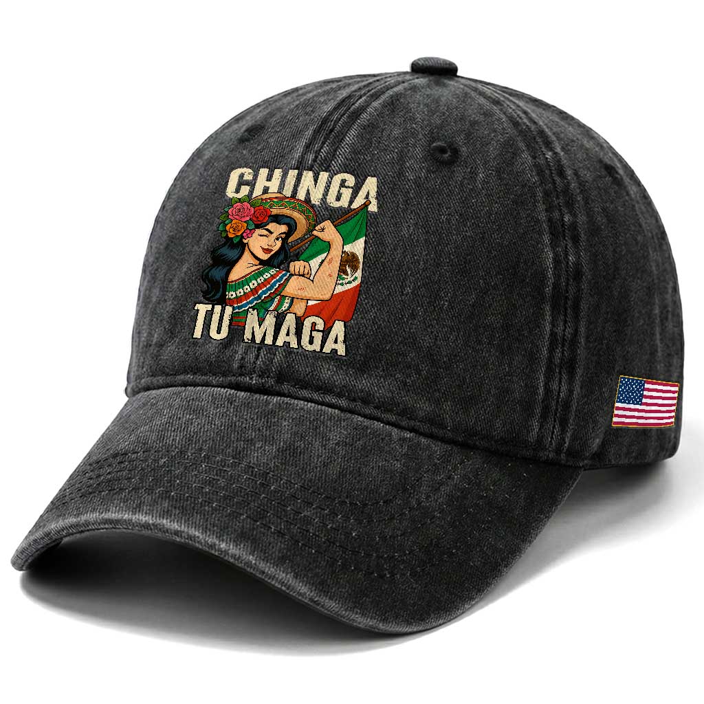 Chinga Tu Maga Protest Washed Cotton Baseball Cap Funny Mexican Women TS14 Print Your Wear