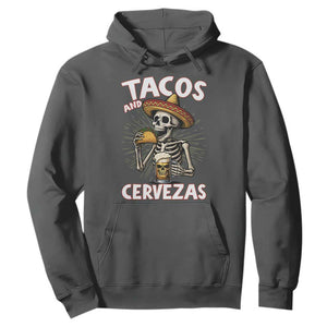 Tacos and Cervezas Hoodie Funny Skeleton Drinking Beer Lovers TS14 Dark Heather Print Your Wear