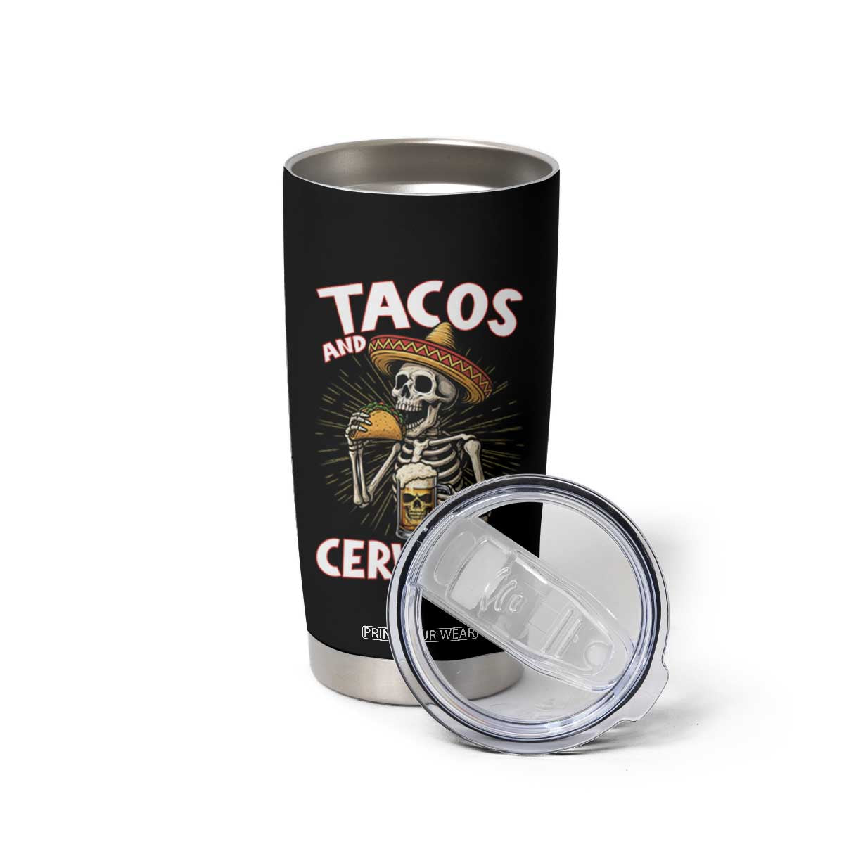 Tacos and Cervezas Tumbler Cup Funny Skeleton Drinking Beer Lovers TS14 Print Your Wear