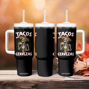 Tacos and Cervezas Tumbler With Handle Funny Skeleton Drinking Beer Lovers TS14 Print Your Wear