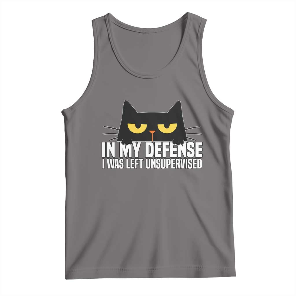 Sarcastic Black Cat Tank Top In My Defense I Was Left Unsupervised TS14 Deep Heather Print Your Wear