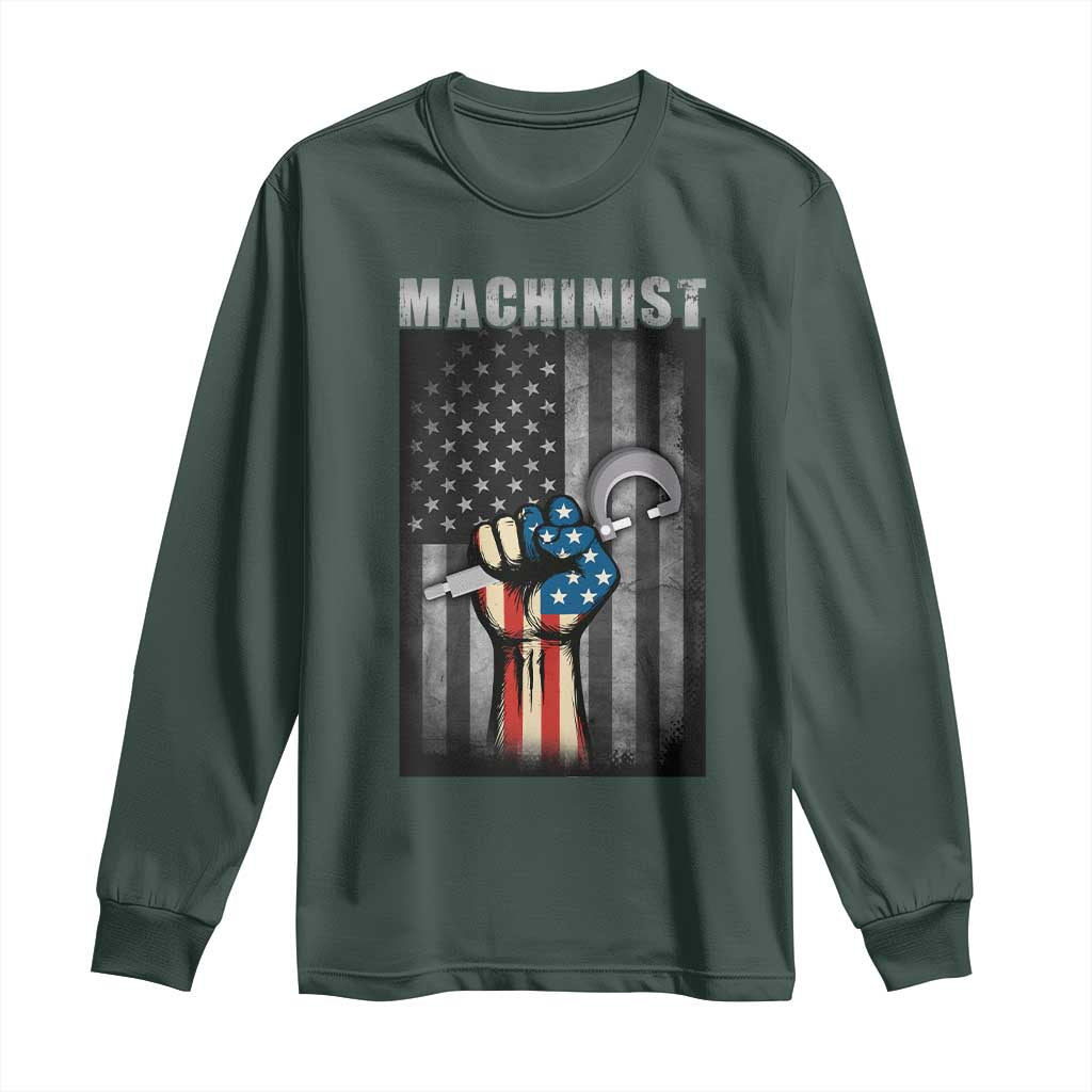 Machinist Patriotic US Flag Long Sleeve Shirt TS14 Dark Forest Green Print Your Wear