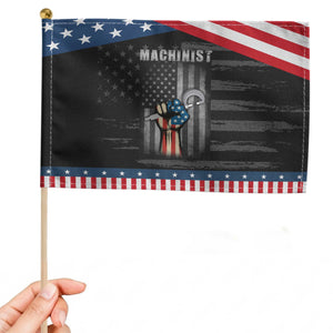 Machinist US Flag Patriotic Handheld Flag TS14 Distressed 8.2" × 5.5" Black Blue Print Your Wear