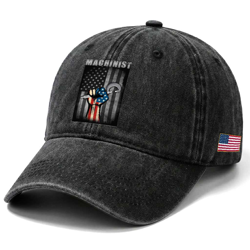 Machinist Patriotic US Flag Washed Cotton Baseball Cap TS14 Print Your Wear