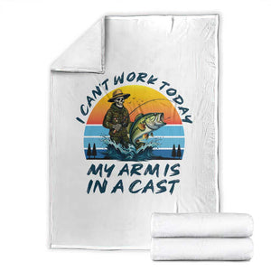 Funny Skeleton Camo Fishing Throw Blanket I Can Not Work Today My Arm Is In A Cast TS14 White Print Your Wear