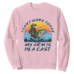 Funny Skeleton Camo Fishing Sweatshirt I Can Not Work Today My Arm Is In A Cast TS14 Light Pink Print Your Wear