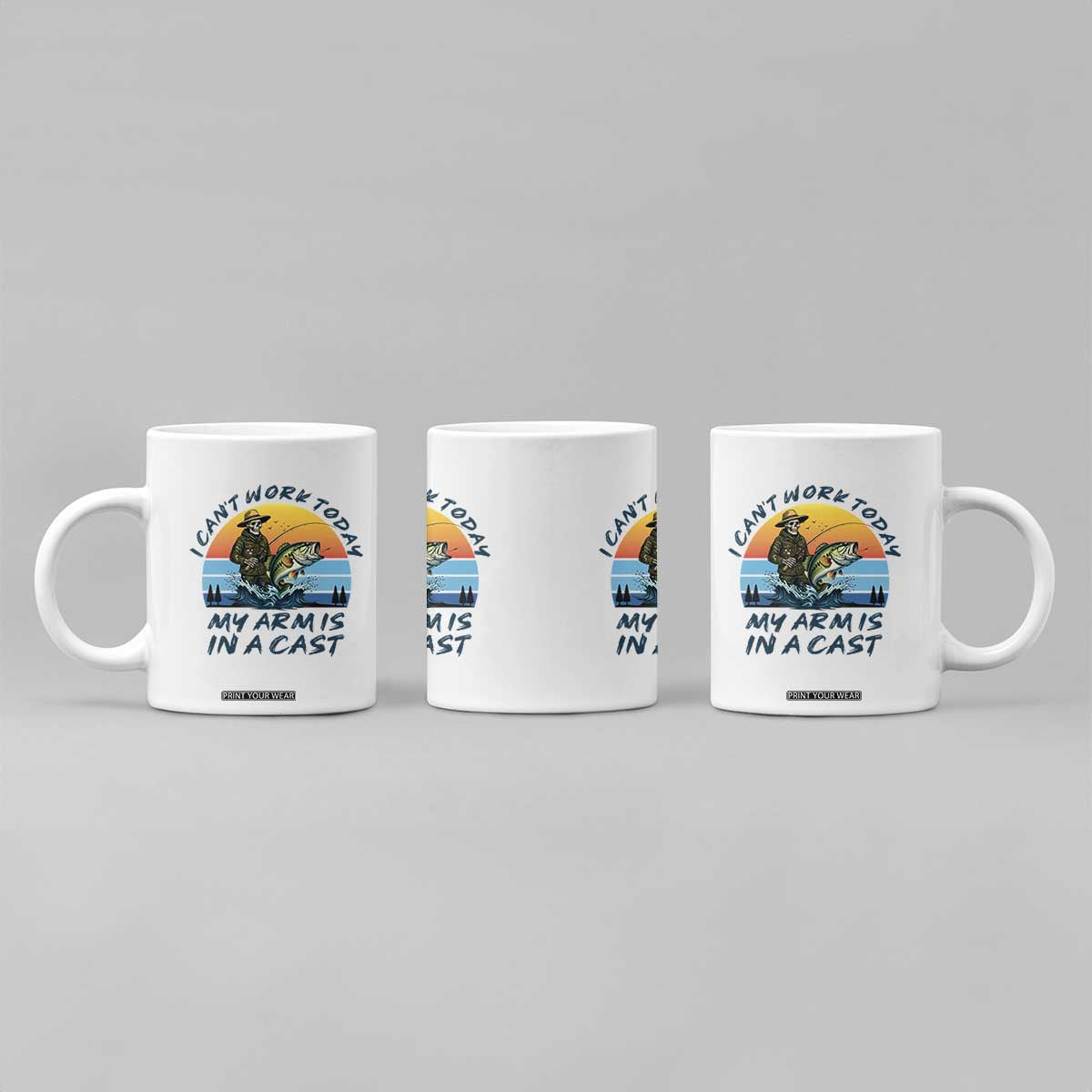 Funny Skeleton Camo Fishing Coffee Mug I Can Not Work Today My Arm Is In A Cast TS14 Print Your Wear