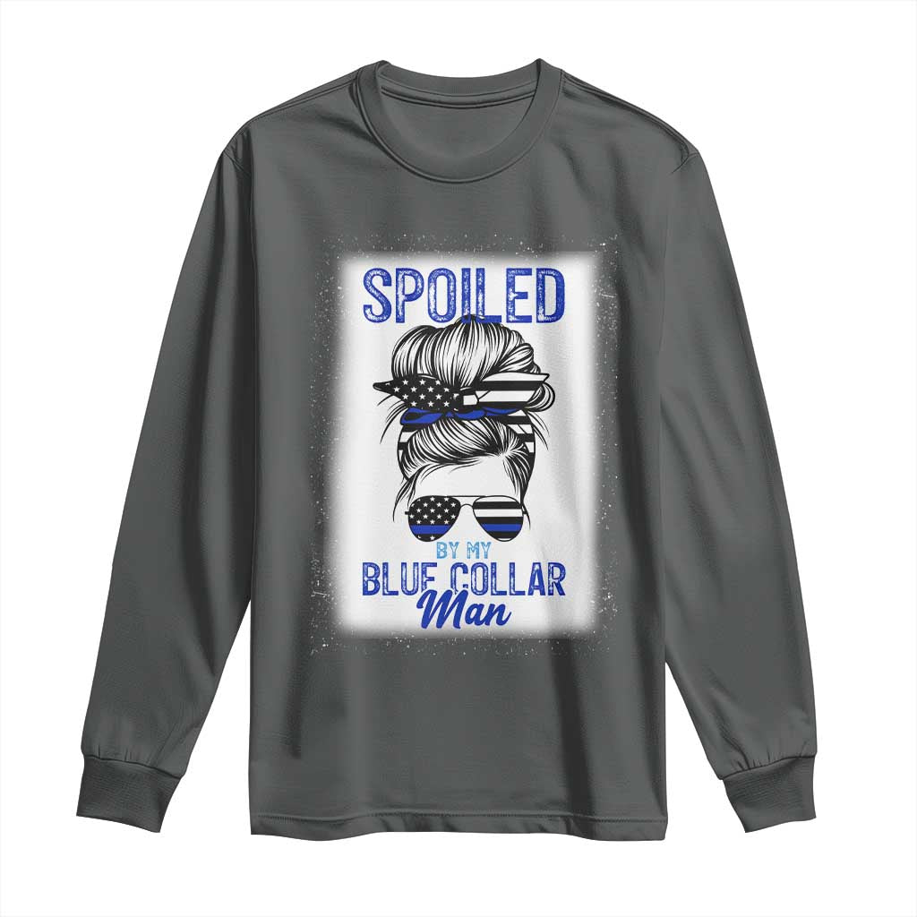 Blue Collar Wife Life Messy Bun Long Sleeve Shirt TS14 Dark Heather Print Your Wear