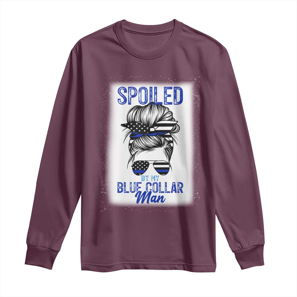 Blue Collar Wife Life Messy Bun Long Sleeve Shirt TS14 Maroon Print Your Wear