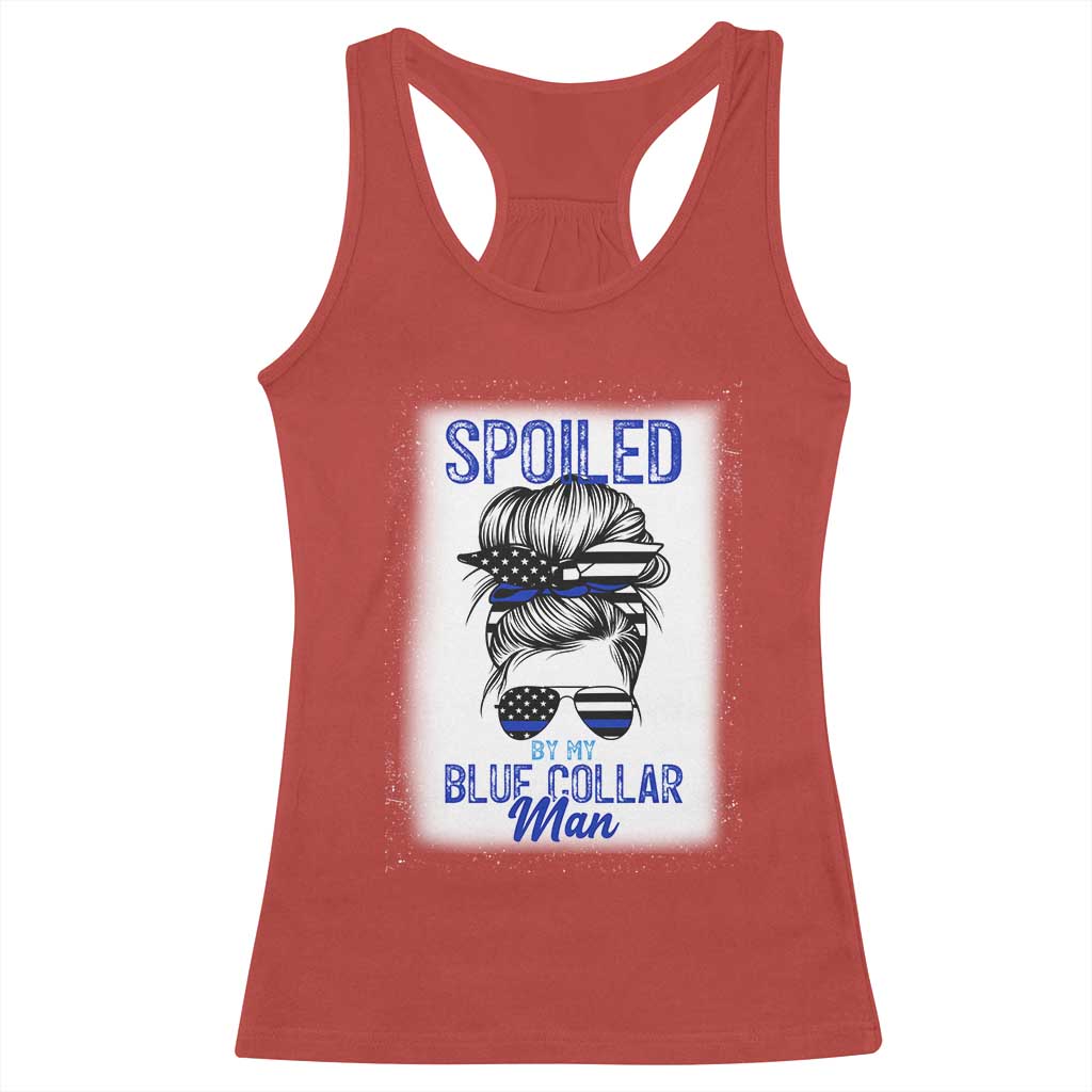 Blue Collar Wife Life Messy Bun Racerback Tank Top TS14 Red Print Your Wear