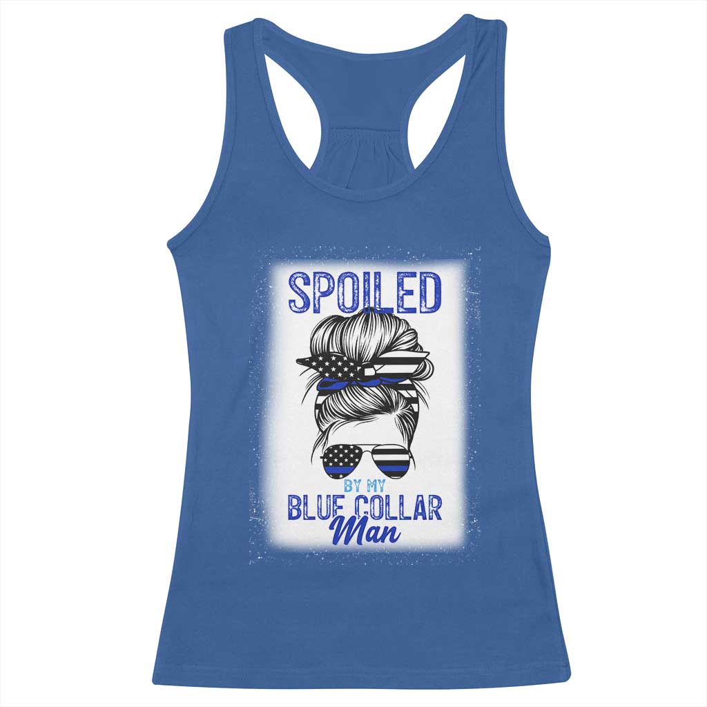 Blue Collar Wife Life Messy Bun Racerback Tank Top TS14 Royal Blue Print Your Wear